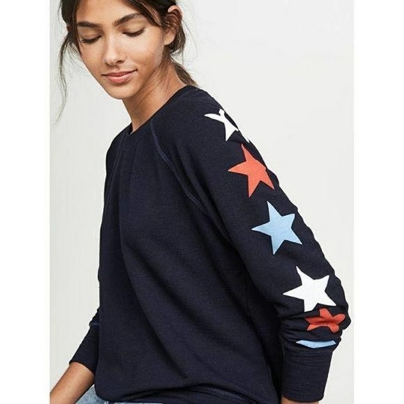 New! Sundry Beige Stars Raglan Sweatshirt - Picture 1 of 7